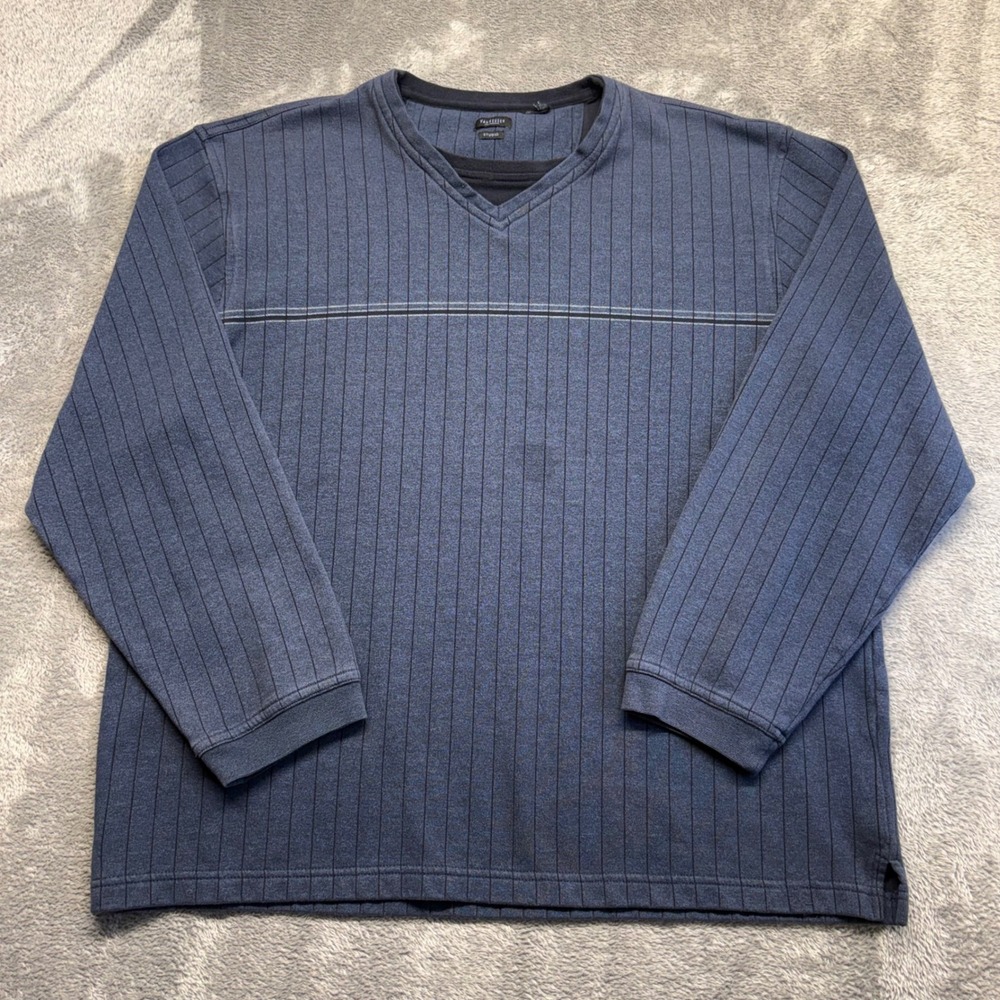 Van Heusen Pullover Men Size XL Blue Good Pinstripe Studio V-Neck Top